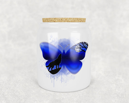 Wolf Silohuette Butterfly Art Treat Jar - Schoppix Gifts