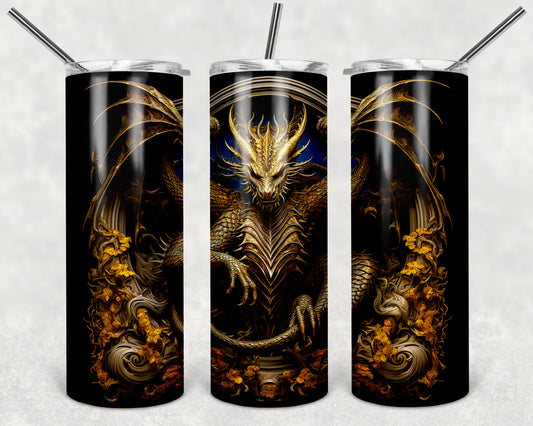 a pair of tumblers with a picture of a dragon on them