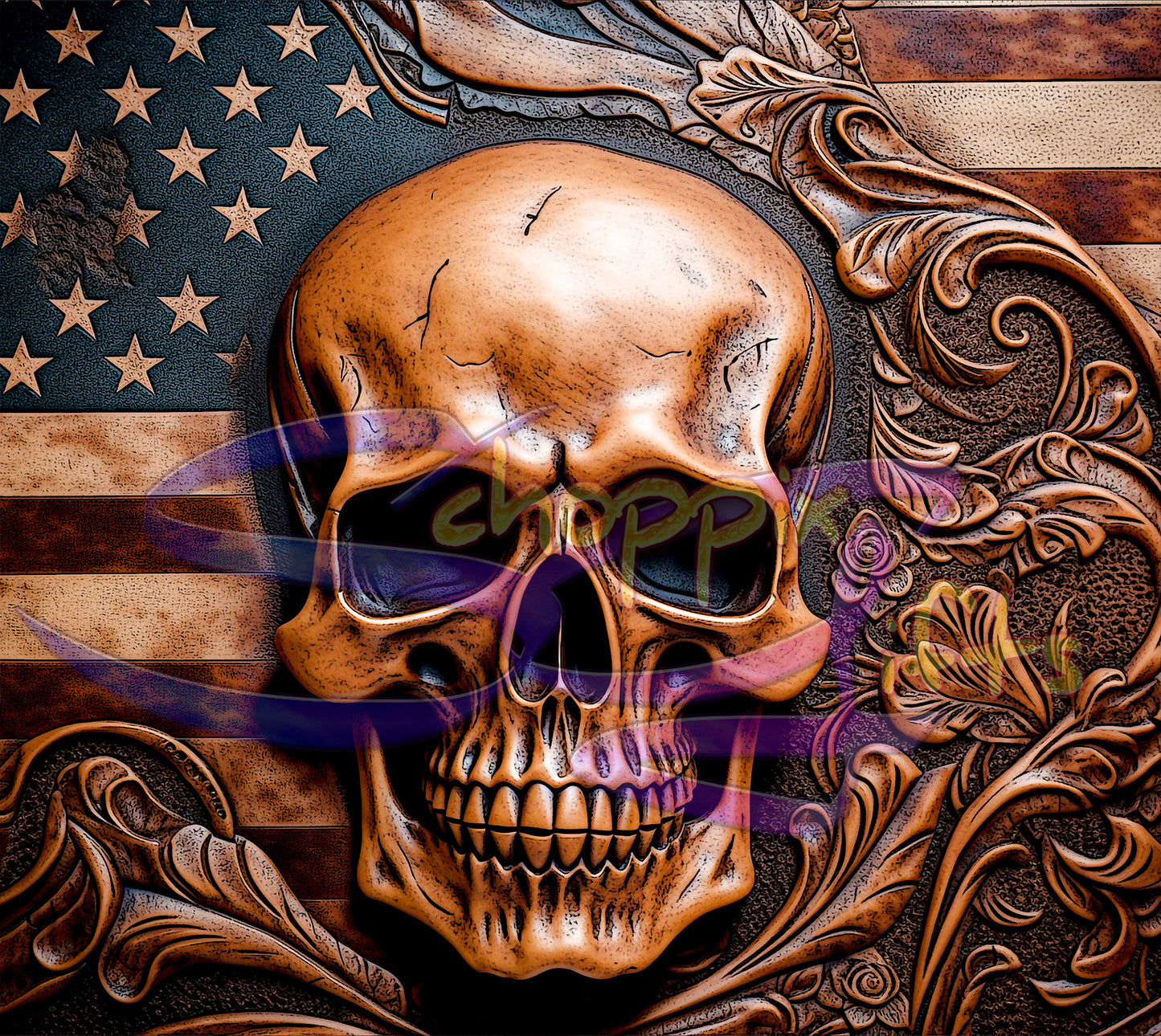 a painting of a skull on a flag