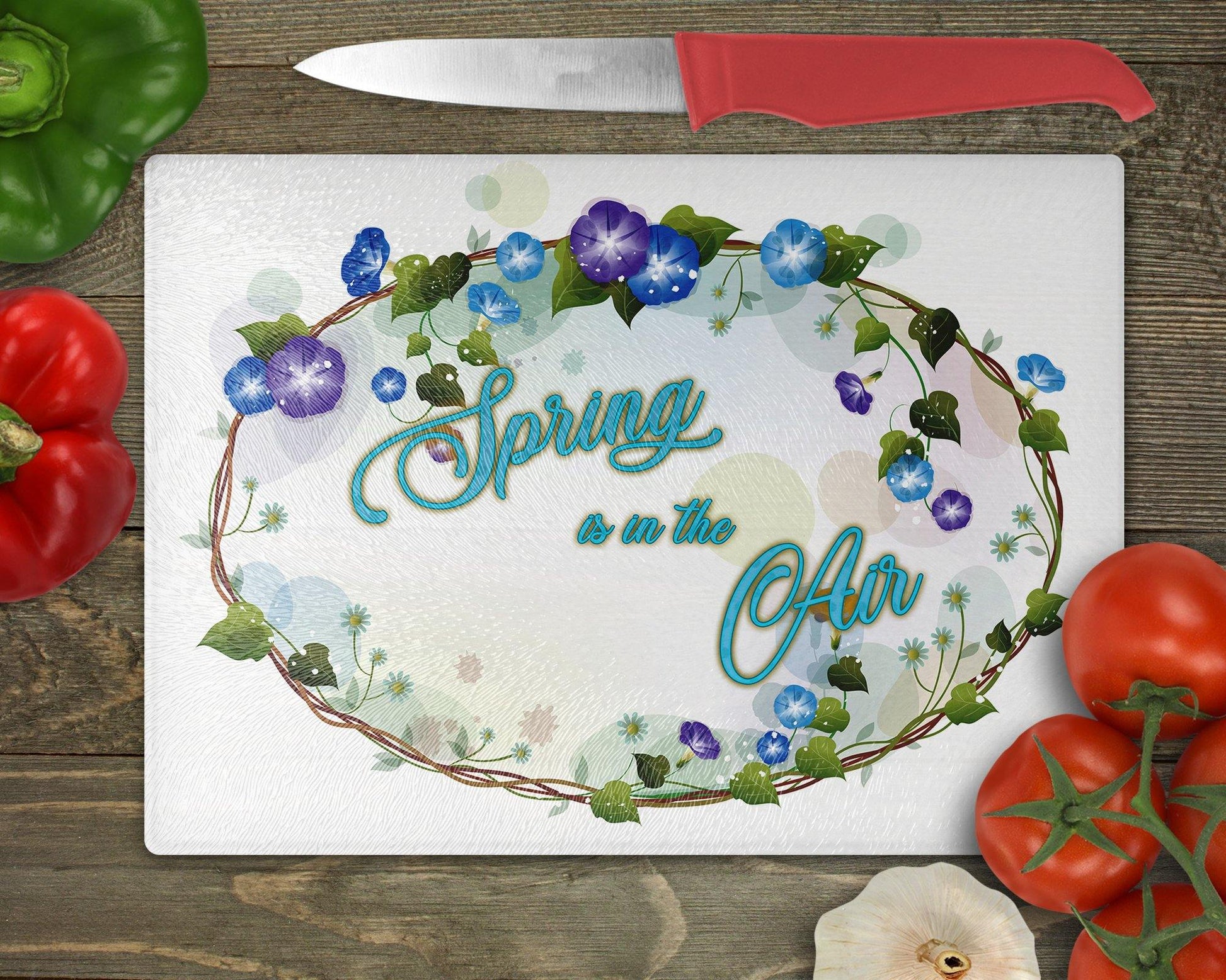 Spring is in the Air Flower Wreath Glass Cutting Board - Schoppix Gifts