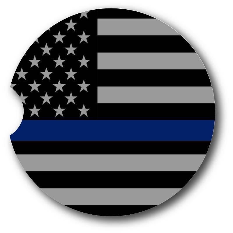 Thin Blue Line Car Coasters-Set of 2 - - Schoppix Gifts