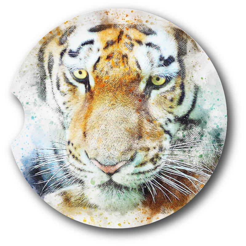 Tiger Car Coasters- Watercolor style - Matching Pair - Optional - Schoppix Gifts