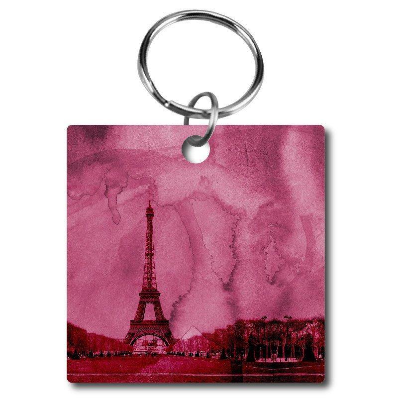 Pink Watercolor Style Paris Acrylic Key Chain - Schoppix Gifts