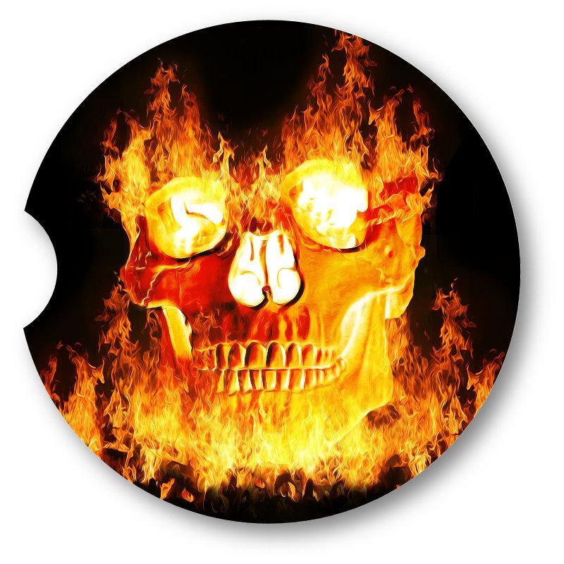 Flaming Skull/Halloween Car Coasters / Set of 2 - Schoppix Gifts