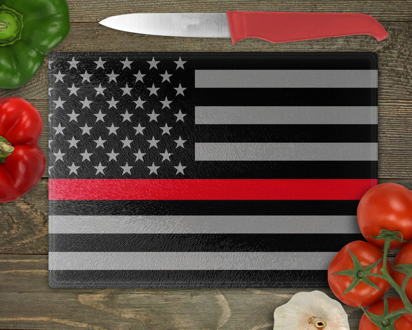 Thin Blue Line/Thin Red Line Glass Cutting Board - Schoppix Gifts
