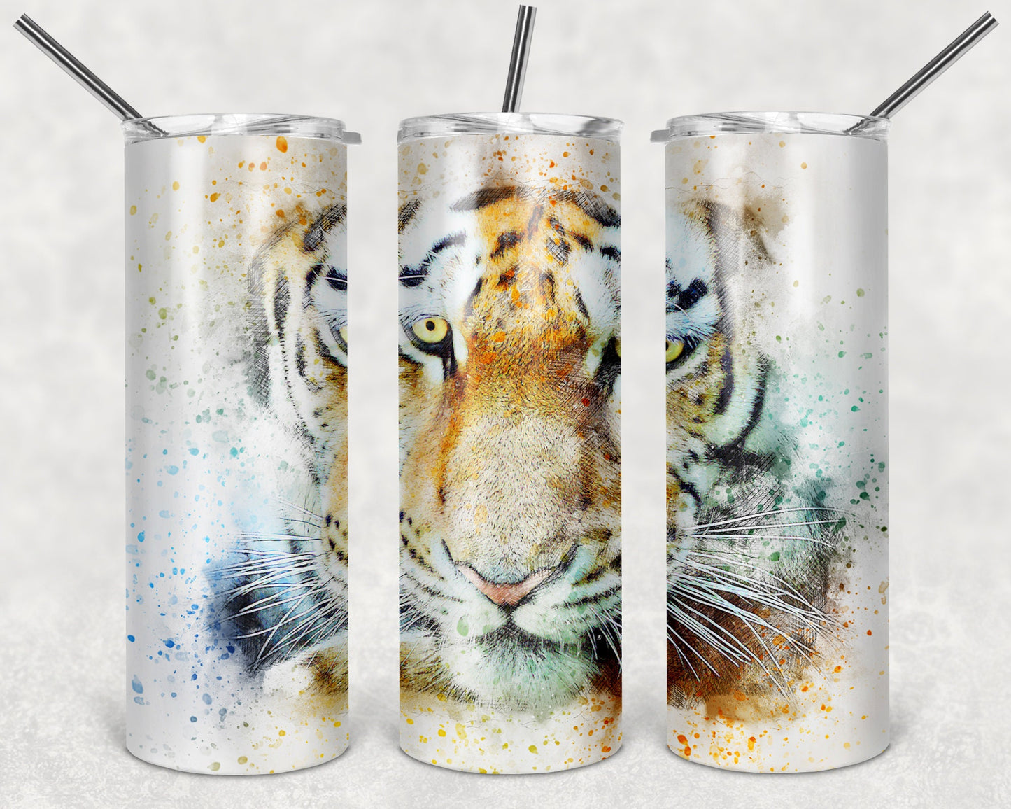 Watercolor Style Tiger Art 20oz Skinny Tumbler - Stainless Steel