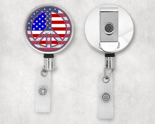 American Flag Peace Symbol Art Badge Reel