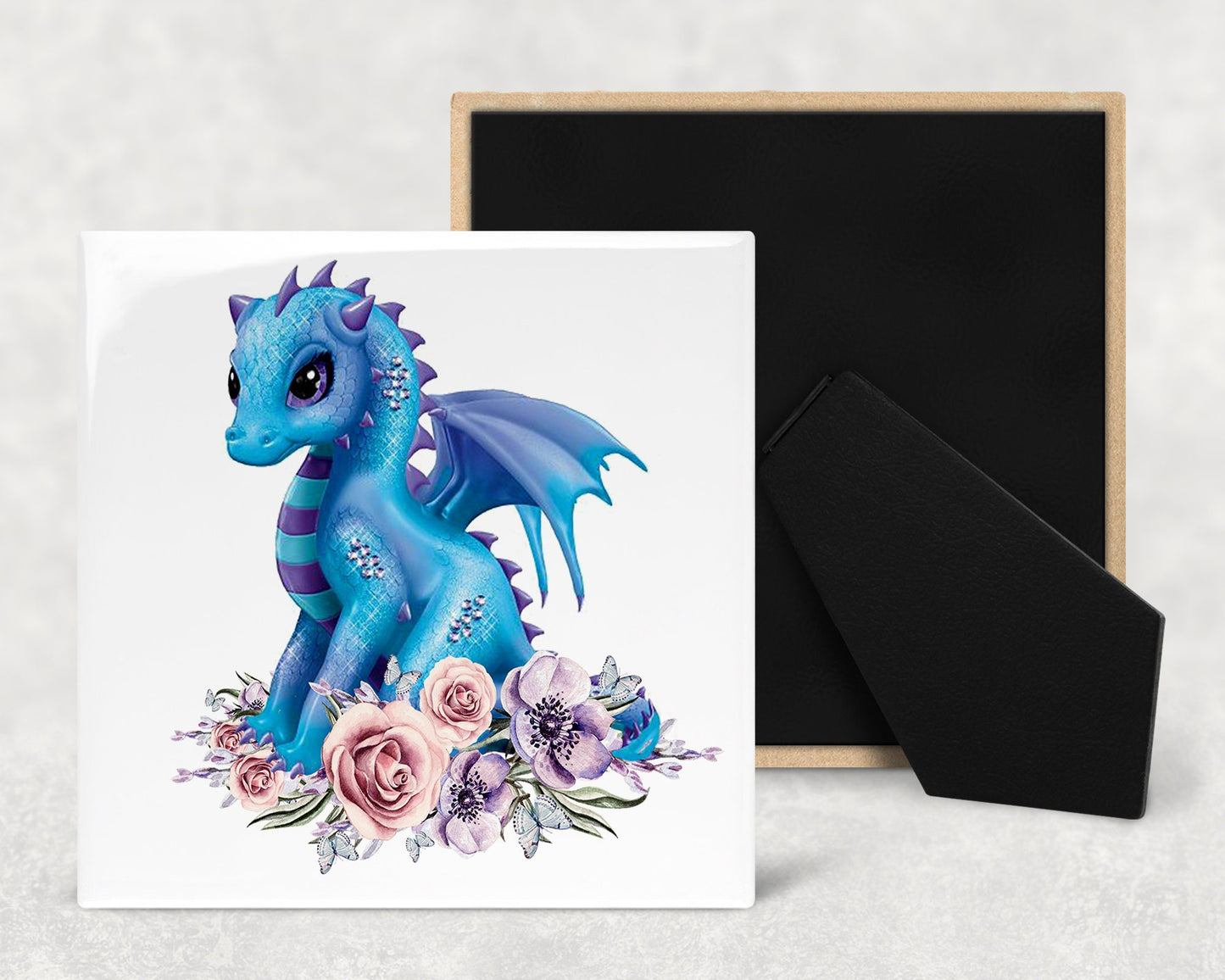 Cute Baby Dragon Art Decorative Ceramic Tile with Optional Easel Back - Available in 3 Sizes