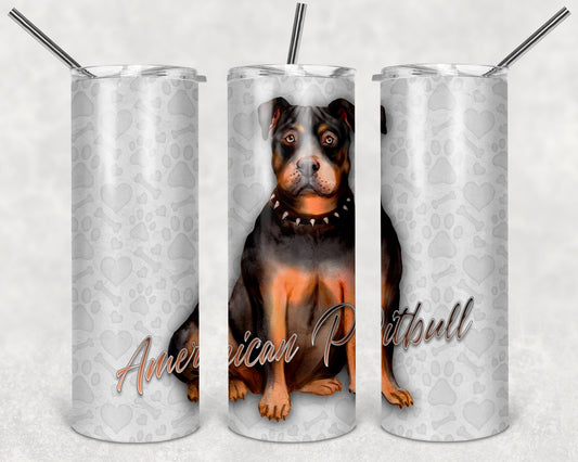 American Pitbull Terrier Art 20oz Skinny Tumbler - Stainless Steel - 3 Design Choices Available