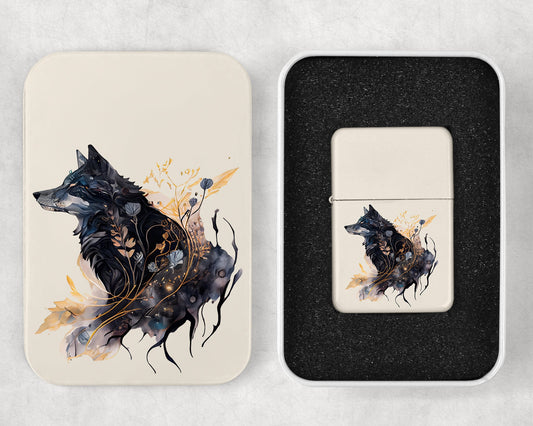 Abstract Wolf Art Flip Top Lighter and Matching Gift Tin