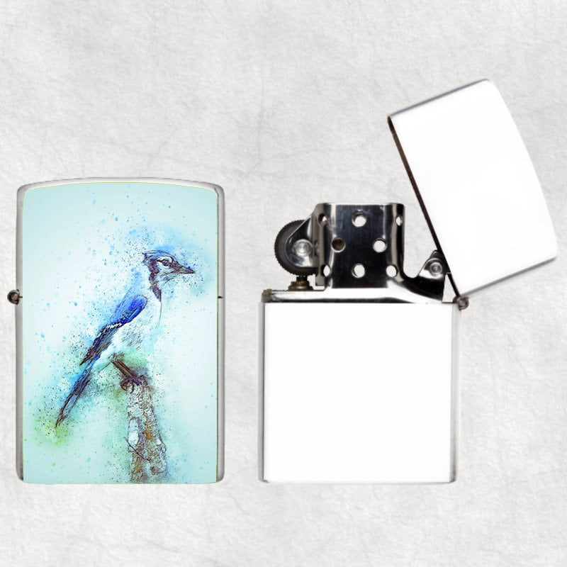 Watercolor Blue Jay Art Flip Top Lighter and Matching Gift Tin
