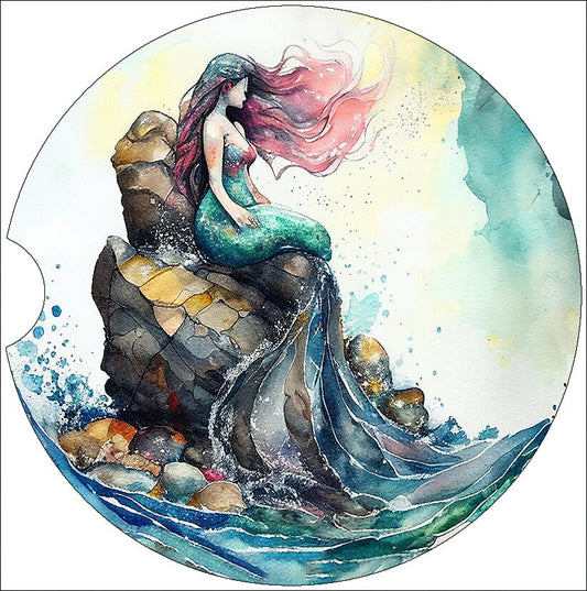 Abstract Watercolor Mermaid Art Car Coasters - Matching Pair - Set of 2