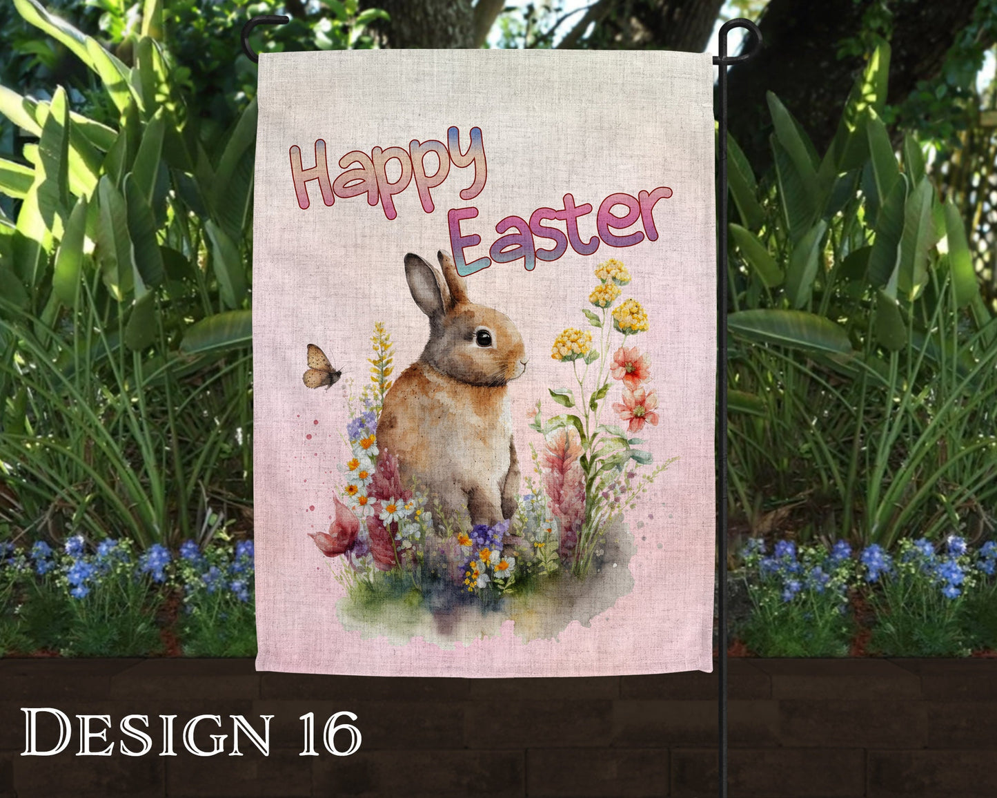 Watercolor Happy Easter Art Linen Garden Flag  - 10 Design Choices - Batch 2