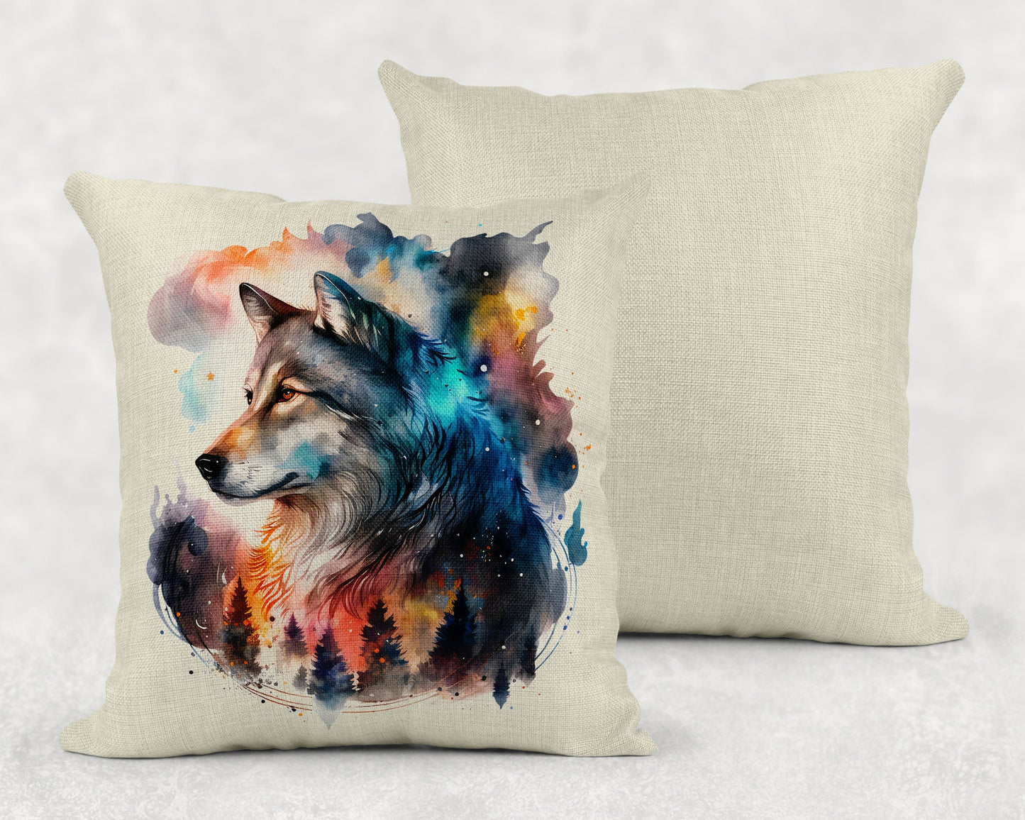 15.75 Inch Watercolor Wolf Art Linen Throw Pillow Sham