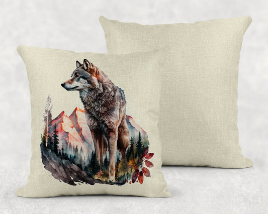 15.75 Inch Watercolor Wolf Art Linen Throw Pillow Sham