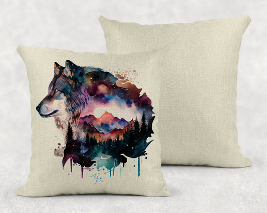 15.75 Inch Watercolor Wolf Art Linen Throw Pillow Sham