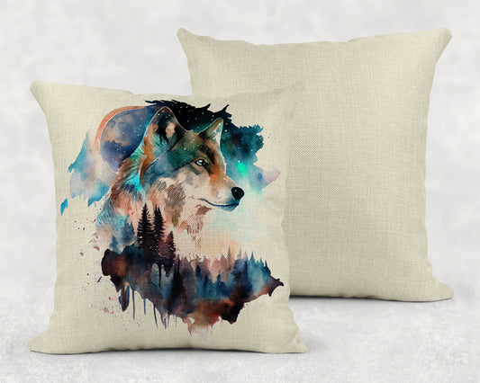 15.75 Inch Watercolor Wolf Art Linen Throw Pillow Sham