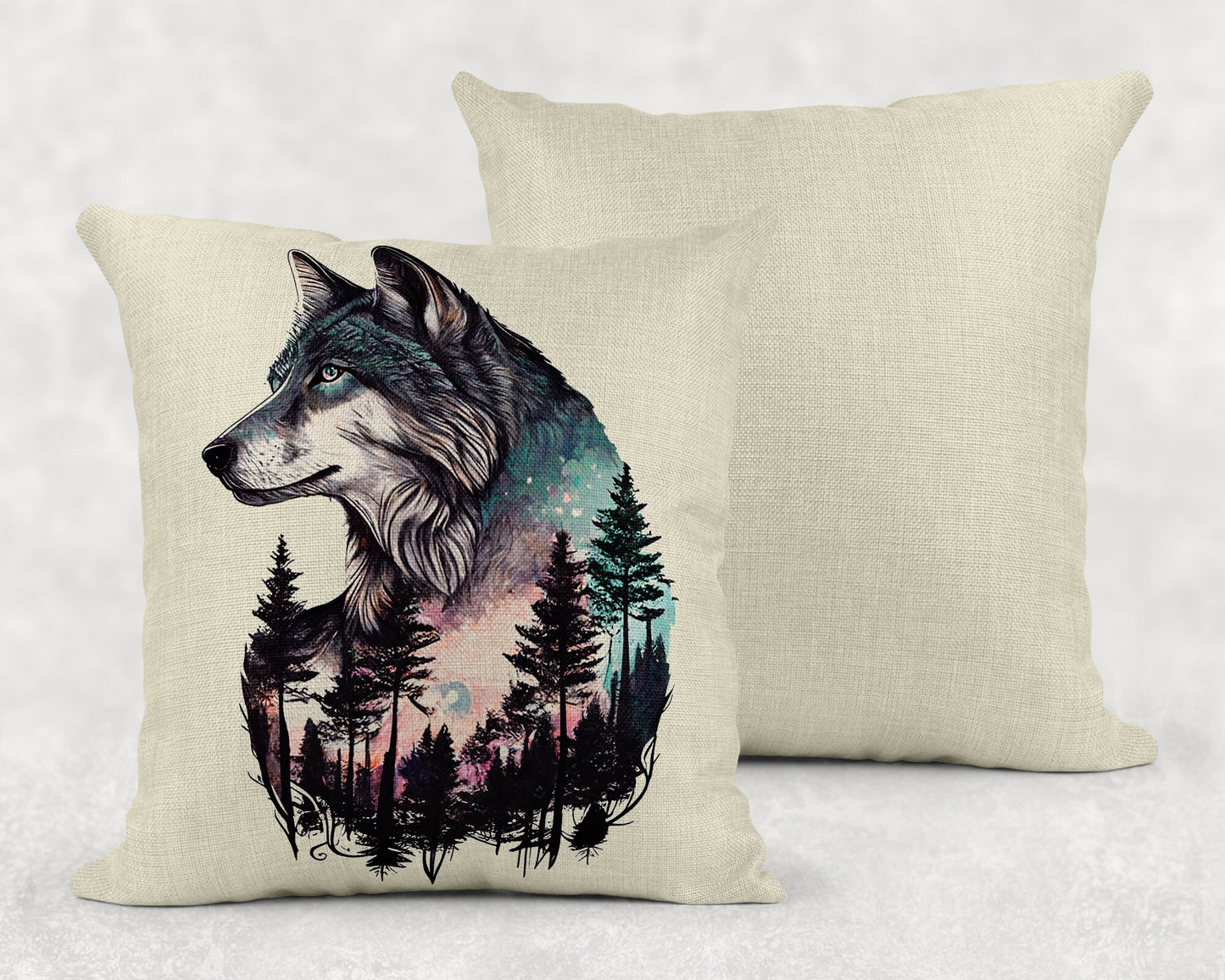 15.75 Inch Watercolor Wolf Art Linen Throw Pillow Sham