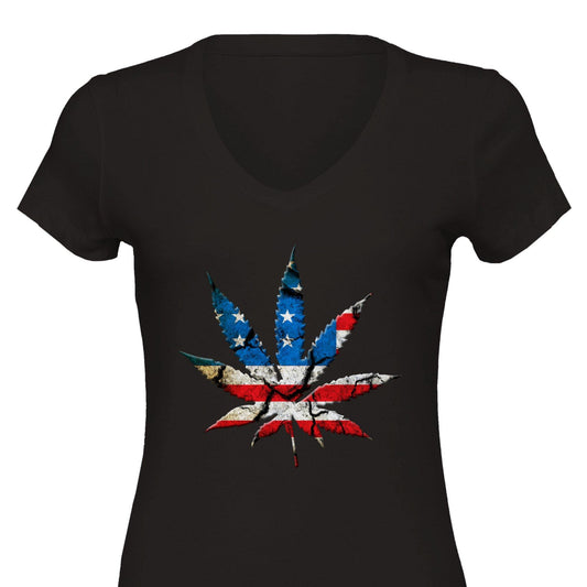 American Flag Pot Leaf Premium Womens V-Neck T-shirt - Schoppix Gifts